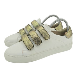 Boemos White Leather Sneakers with Gold Velcro Straps Sz 8.5 (39)